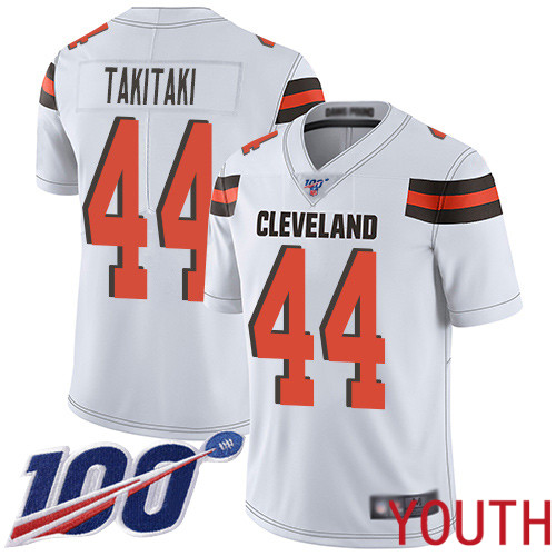 Cleveland Browns Sione Takitaki Youth White Limited Jersey #44 NFL Football Road 100th Season Vapor Untouchable